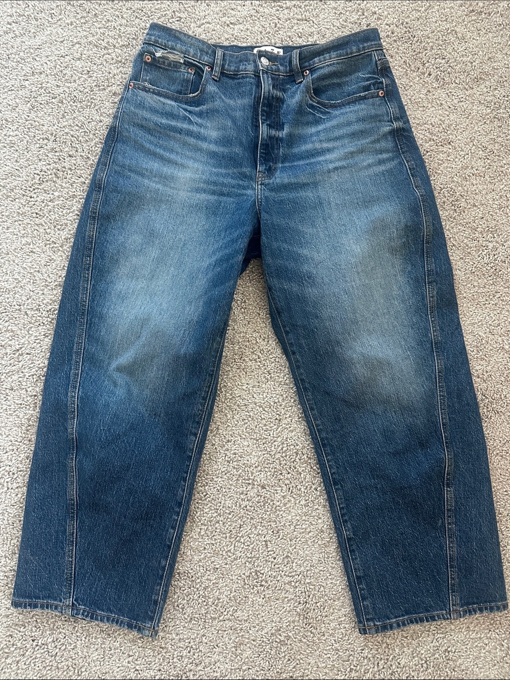 DAZE Denim High-Rise Barrel Jeans in Distressed Blue